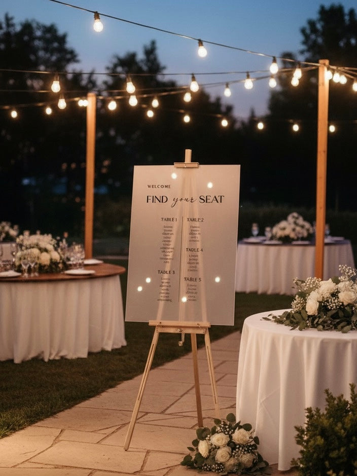 Find your Seat - Glass Sign - Rental